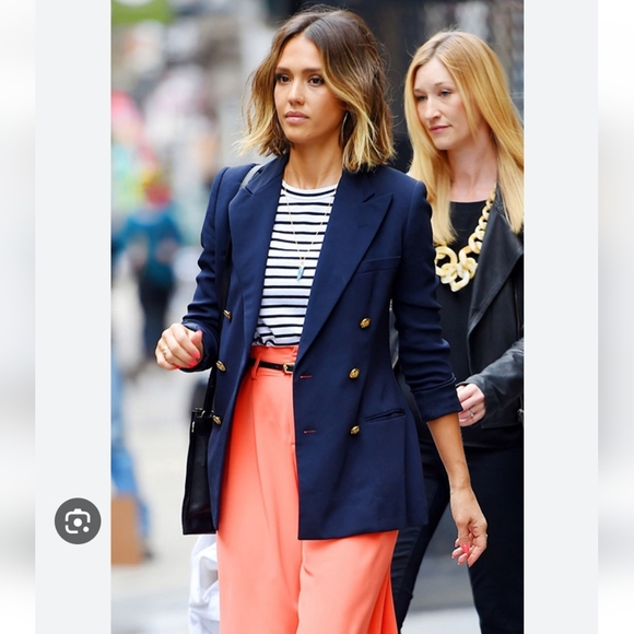 ZARA * DOUBLE BREASTED BLAZER NAVY PIQUE BLAZER - Picture 6 of 13